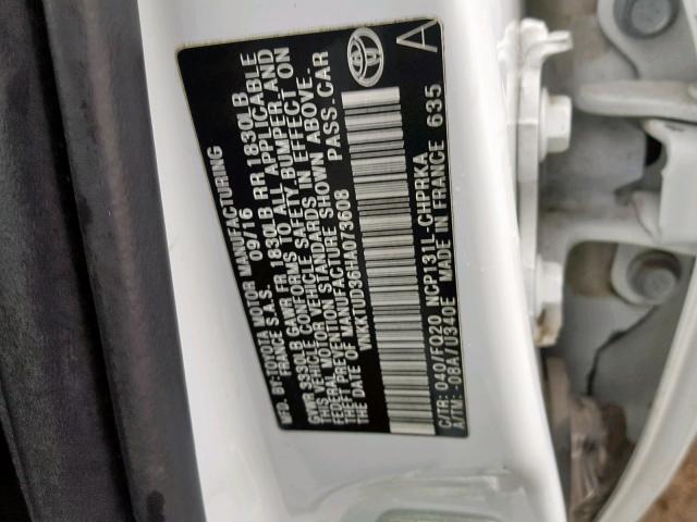 VNKKTUD36HA073608 - 2017 TOYOTA YARIS L WHITE photo 10