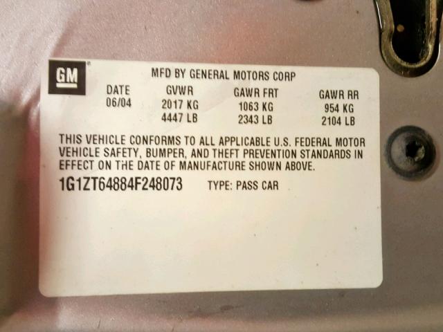 1G1ZT64884F248073 - 2004 CHEVROLET MALIBU MAX ვერცხლისფერი ფოტო 10