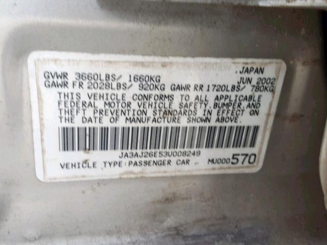 JA3AJ26E53U008249 - 2003 MITSUBISHI LANCER ES SILVER photo 10