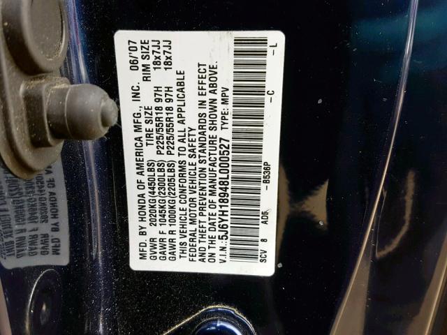 5J6YH18948L000527 - 2008 HONDA ELEMENT SC BLUE photo 10