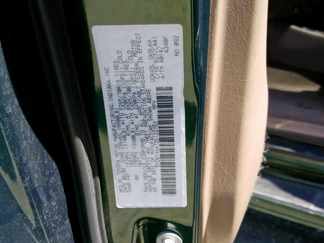 5TDBT48A72S122763 - 2002 TOYOTA SEQUOIA LI GREEN photo 10