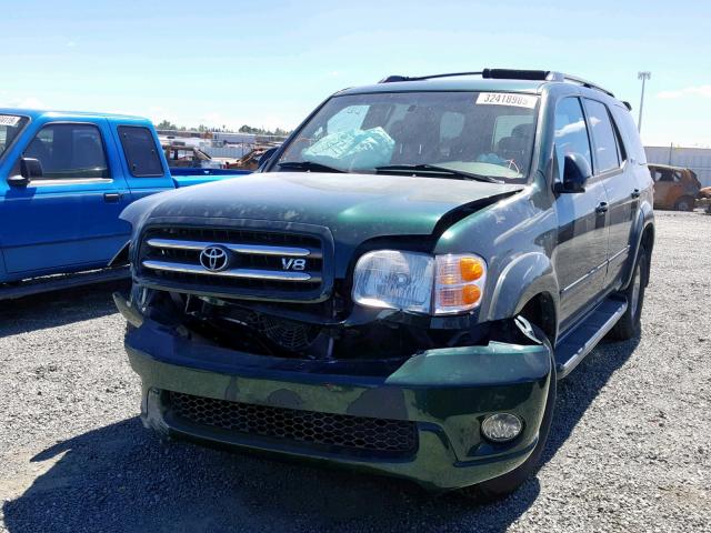 5TDBT48A72S122763 - 2002 TOYOTA SEQUOIA LI GREEN photo 2