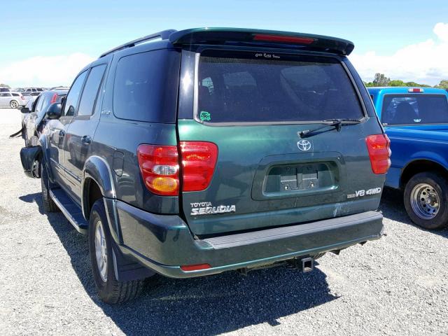 5TDBT48A72S122763 - 2002 TOYOTA SEQUOIA LI GREEN photo 3