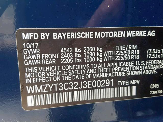 WMZYT3C32J3E00291 - 2018 MINI COOPER S C BLUE photo 10