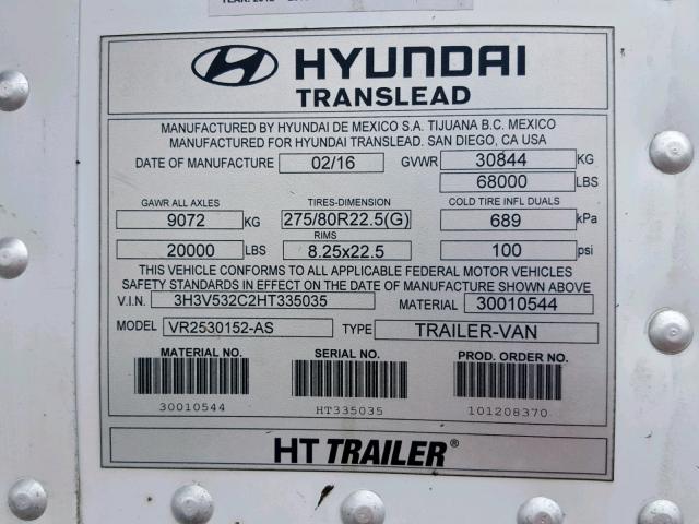 3H3V532C2HT335035 - 2017 HYUNDAI TRANSLEAD WHITE photo 10