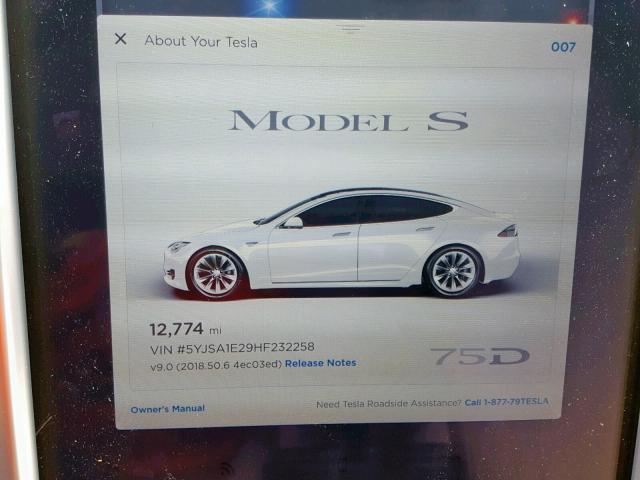 5YJSA1E29HF232258 - 2017 TESLA MODEL S WHITE photo 8