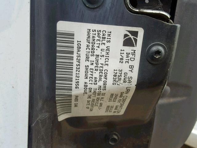 1G8AJ52F53Z121956 - 2003 SATURN ION LEVEL WHITE photo 10