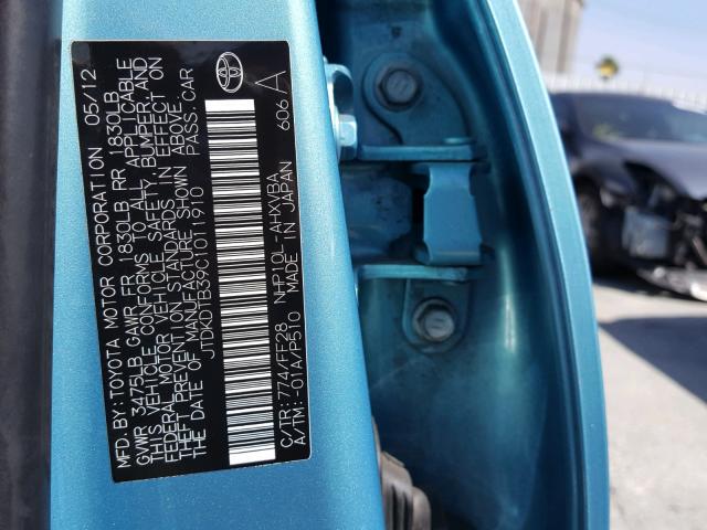 JTDKDTB39C1011910 - 2012 TOYOTA PRIUS C TURQUOISE photo 10