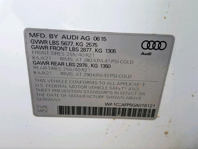 WA1CCAFP5GA018121 - 2016 AUDI SQ5 PREMIU WHITE photo 10