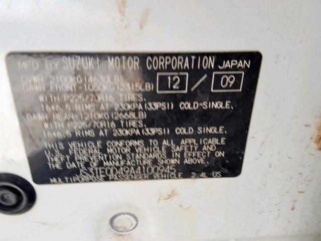 JS3TE0D49A4100945 - 2010 SUZUKI GRAND VITA WHITE photo 10