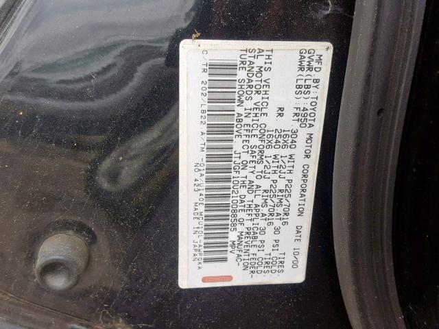 JTJGF10U210088585 - 2001 LEXUS RX 300 BLACK photo 10