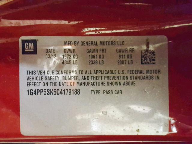 1G4PP5SK6C4179188 - 2012 BUICK VERANO RED photo 10