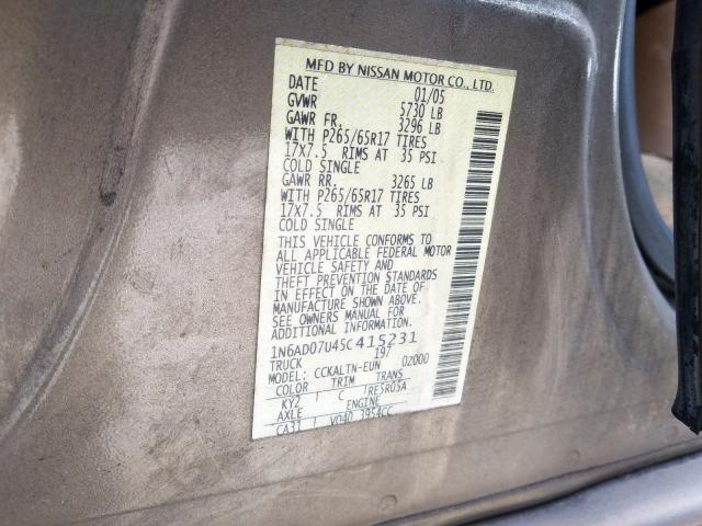 1N6AD07U45C415231 - 2005 NISSAN FRONTIER CREW CAB LE  photo 10