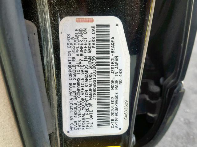 JT8BD69S130188339 - 2003 LEXUS GS 300 BLACK photo 10