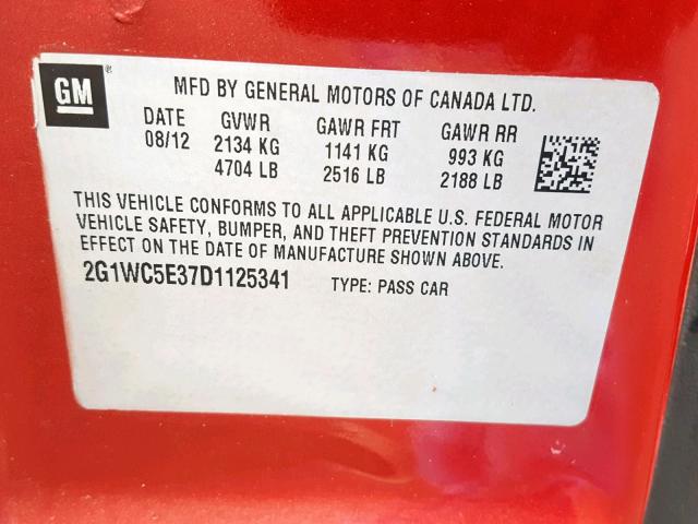 2G1WC5E37D1125341 - 2013 CHEVROLET IMPALA LTZ RED photo 10