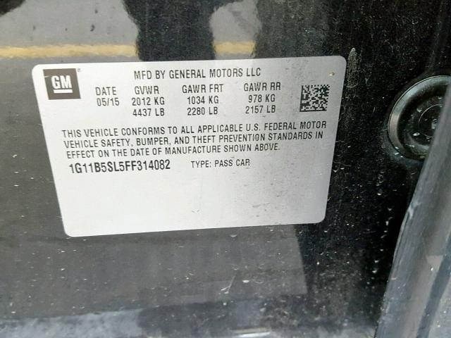 1G11B5SL5FF314082 - 2015 CHEVROLET MALIBU LS BLACK photo 10