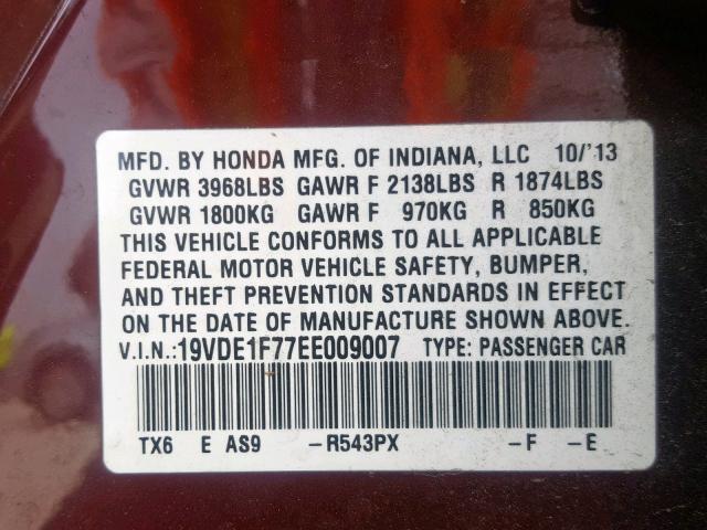 19VDE1F77EE009007 - 2014 ACURA ILX 20 TEC MAROON photo 10