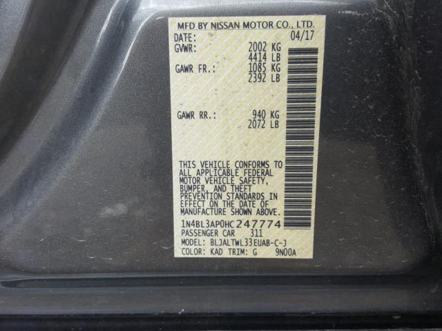 1N4BL3AP0HC247774 - 2017 NISSAN ALTIMA 3.5 GRAY photo 10