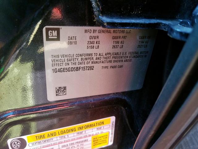 1G4GE5GD5BF157282 - 2011 BUICK LACROSSE CXS  photo 10