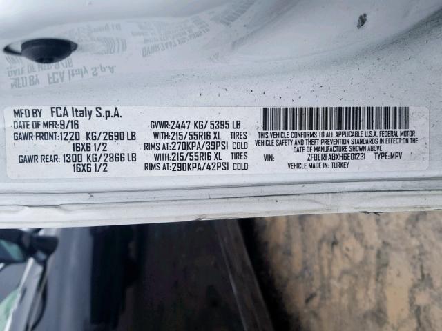 ZFBERFABXH6E01231 - 2017 RAM PROMASTER 白色 照片 10