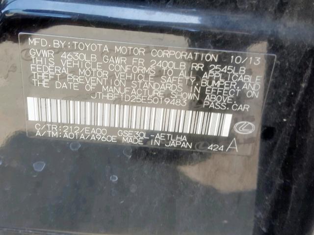 JTHBF1D25E5019483 - 2014 LEXUS IS 250 BLACK photo 10