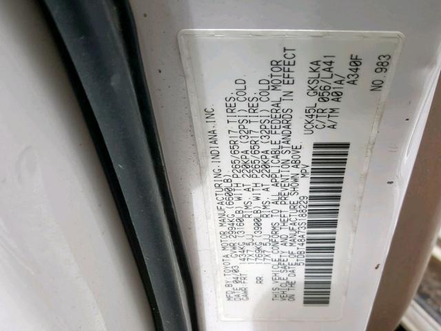 5TDBT48A73S188229 - 2003 TOYOTA SEQUOIA LI WHITE photo 10