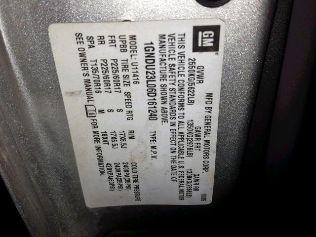 1GNDU23L06D161240 - 2006 CHEVROLET UPLANDER L 银色 照片 10