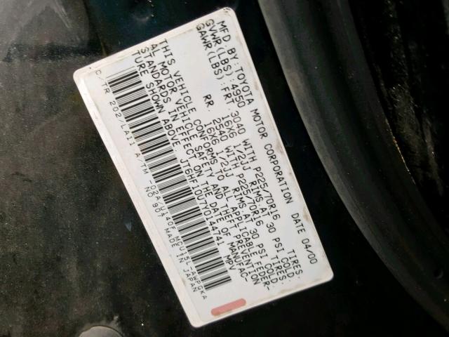 JT6HF10U7Y0144741 - 2000 LEXUS RX 300 BLACK photo 10