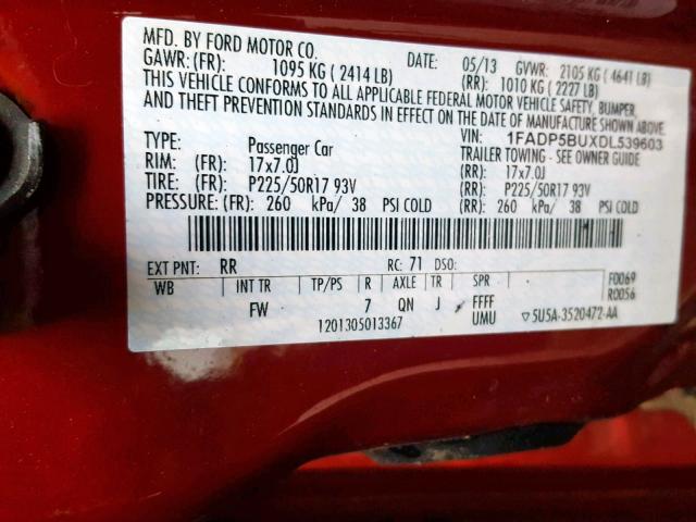 1FADP5BUXDL539603 - 2013 FORD C-MAX SEL RED photo 10