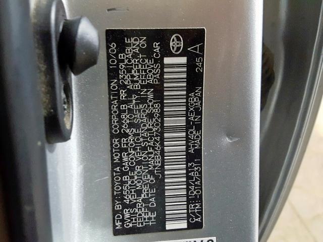 JTNBB46K473029881 - 2007 TOYOTA CAMRY HYBRID  photo 10