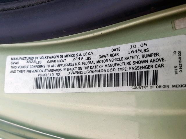 3VWRG31C06M405260 - 2006 VOLKSWAGEN NEW BEETLE Yaşıl foto 10