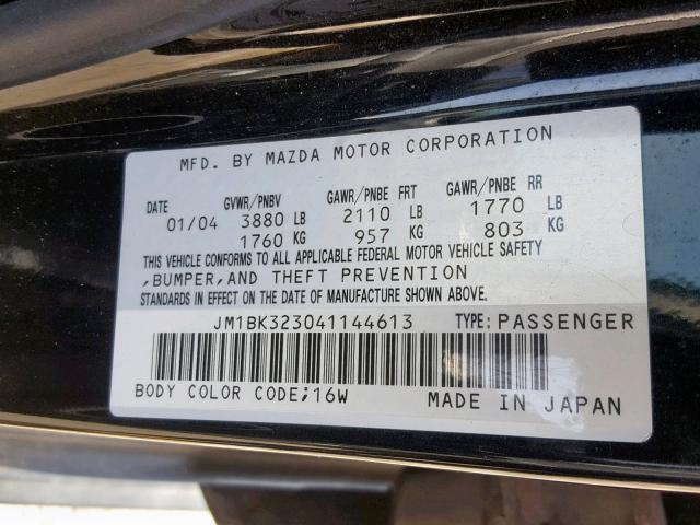 JM1BK323041144613 - 2004 MAZDA 3 S BLACK photo 10