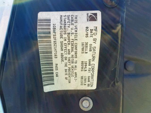 1G8AF52F65Z147163 - 2005 SATURN ION LEVEL SILVER photo 10