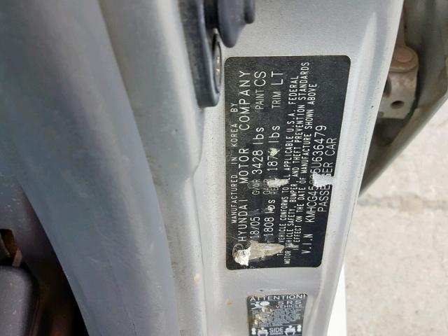 KMHCG45C25U636479 - 2005 HYUNDAI ACCENT GL SILVER photo 10