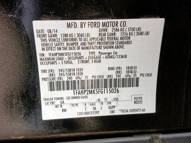 1FAHP2MK5FG115026 - 2015 FORD TAURUS POL TWO TONE photo 10