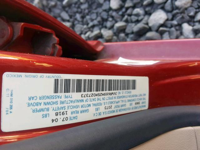 3VWRK69M25M027373 - 2005 VOLKSWAGEN JETTA GL RED photo 10