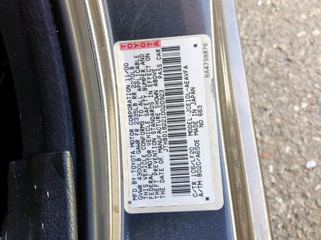 JTHBD182210020923 - 2001 LEXUS IS 300 CHARCOAL photo 10