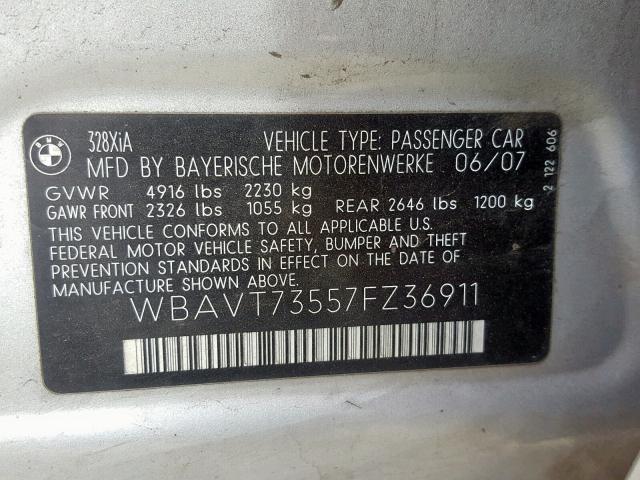 WBAVT73557FZ36911 - 2007 BMW 328 XIT GRAY photo 10