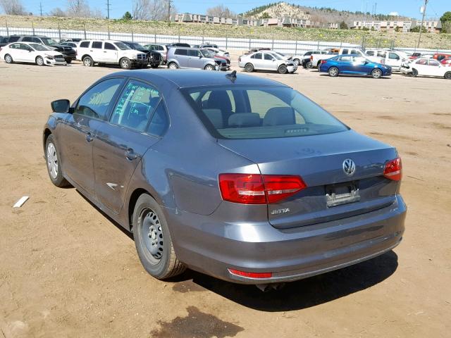 3VW1K7AJ7FM311202 - 2015 VOLKSWAGEN JETTA BASE GRAY photo 3