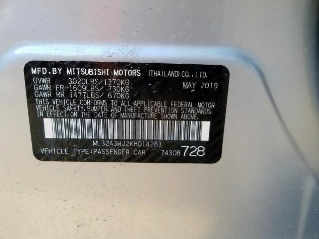 ML32A3HJ2KH014283 - 2019 MITSUBISHI MIRAGE ES  photo 10