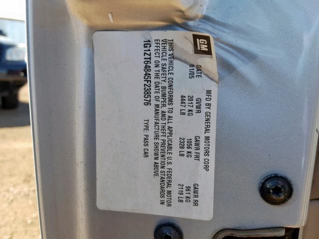 1G1ZT64845F238576 - 2005 CHEVROLET MALIBU MAX 银色 照片 10