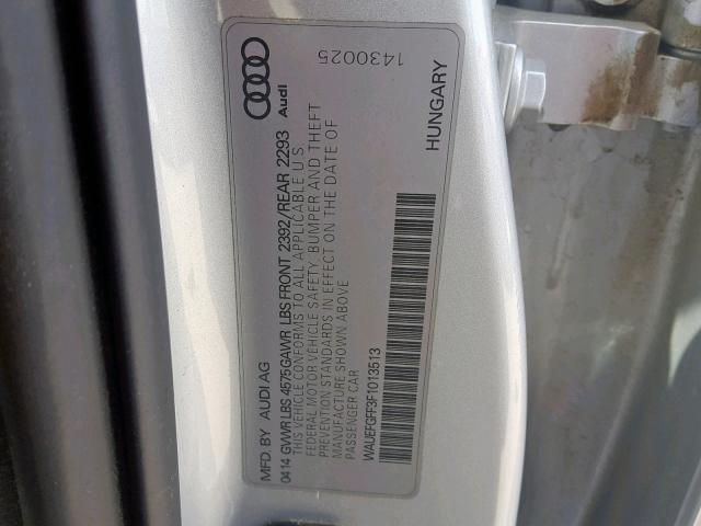 WAUEFGFF3F1013513 - 2015 AUDI A3 PREMIUM GRAY photo 10