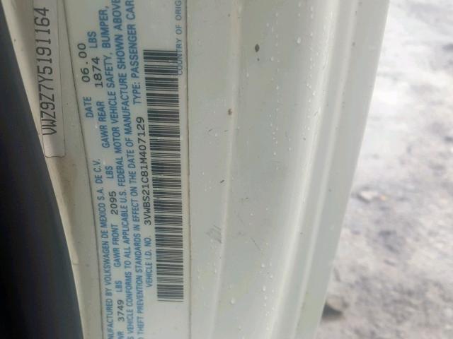 3VWBS21C81M407129 - 2001 VOLKSWAGEN NEW BEETLE თეთრი ფოტო 10