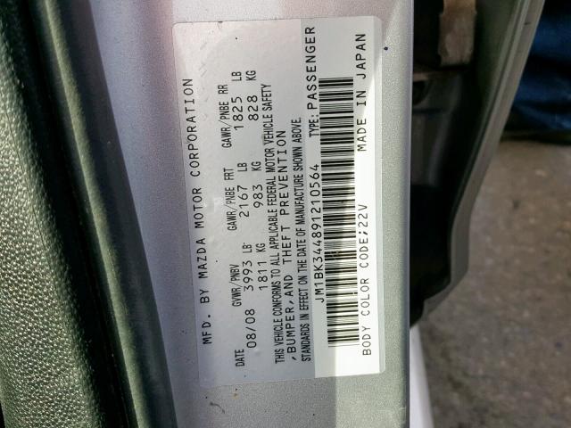 JM1BK344891210564 - 2009 MAZDA 3 S SILVER photo 10