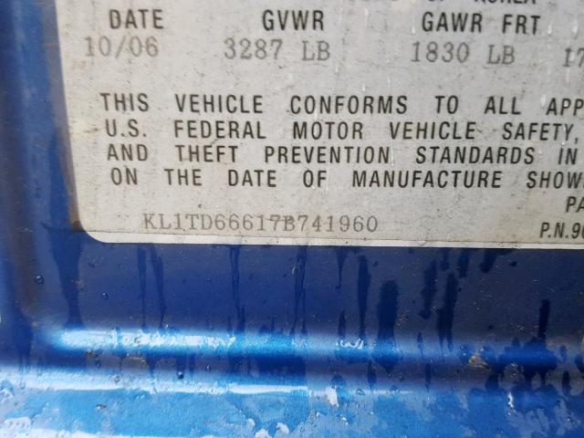 KL1TD66617B741960 - 2007 CHEVROLET AVEO BASE ლურჯი ფოტო 10