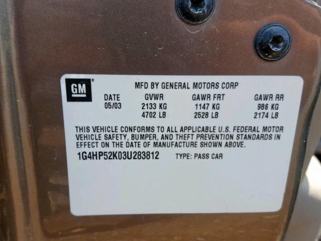 1G4HP52K03U283812 - 2003 BUICK LESABRE CU GOLD photo 10