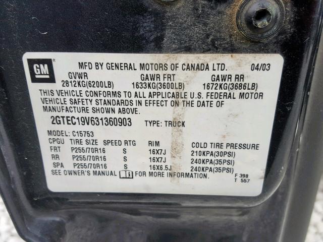 2GTEC19V631360903 - 2003 GMC NEW SIERRA GREEN photo 10