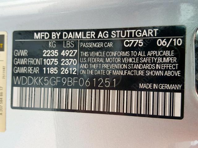 WDDKK5GF9BF061251 - 2011 MERCEDES-BENZ E 350 SILVER photo 10