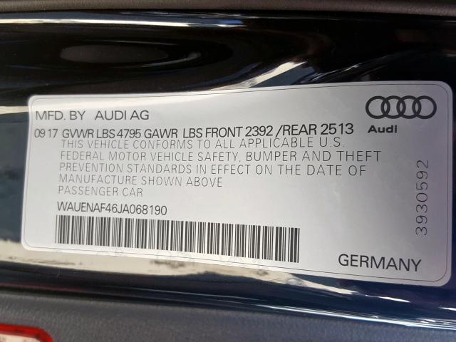 WAUENAF46JA068190 - 2018 AUDI A4 PREMIUM PLUS  photo 10