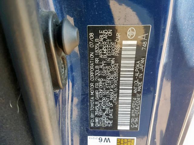 JTKDE167X90285454 - 2009 TOYOTA SCION TC ლურჯი ფოტო 10